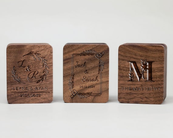 Custom Engraved Wooden Bridal Ring Box - Triple Slot Design for Wedding & Proposal,Personalized Name Engagement Ring Holder,Anniversary Gift