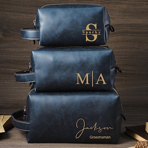 Kit Dopp personnalisé en cuir pour homme, trousse de toilette en cuir personnalisée, cadeau garçon d'honneur, cadeau pour homme et mariée, cadeau d'anniversaire pour lui