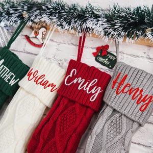Personalized Family Christmas Stocking – Embroidered Knit Stocking with Custom Name and Beautiful Holiday Design
