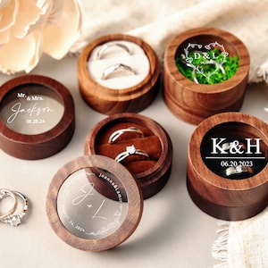 Boîte à bagues de cérémonie de mariage en bois personnalisée, couvercle en acrylique transparent, support de proposition de fiançailles gravé personnalisé, cadeau de mariée