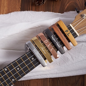 Personalized Metal Guitar Capo, Custom Wood Grain Capo for Him, Unique Guitar Accessories, Father&#39;s Day Gift for Musician, Guitarist Gift