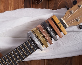 Personalized Metal Guitar Capo, Custom Wood Grain Capo for Him, Unique Guitar Accessories, Father&#39;s Day Gift for Musician, Guitarist Gift