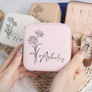 Personalized Jewelry Box, Engraved Jewelry Case for Bridesmaid, Travel Jewelry Organizer for Her,Travel jewelry box,Bridesmaid Proposal Gift image 1