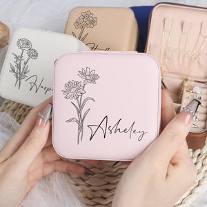 Joyero personalizado, joyero grabado para dama de honor, organizador de joyas de viaje para ella, joyero de viaje, regalo de propuesta de dama de honor