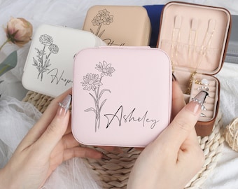 Personalized Jewelry Box, Engraved Jewelry Case for Bridesmaid, Travel Jewelry Organizer for Her,Travel jewelry box,Bridesmaid Proposal Gift