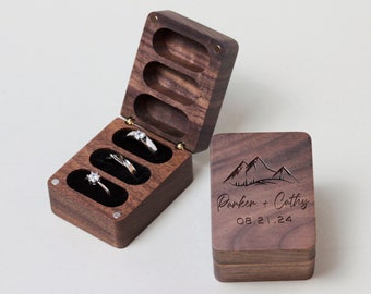 Boîte à alliances en bois avec nom, boîte à bagues de fiançailles personnalisée à trois fentes, porte-alliances gravé personnalisé, anniversaire, porte-bague pour proposition