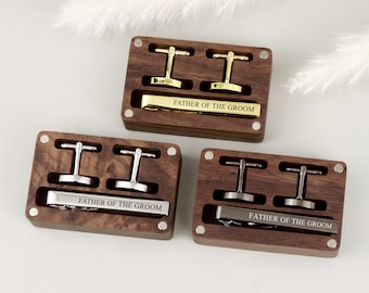 Manschettenknöpfe-Krawattenklammer-Box für Trauzeugen, personalisiertes Manschettenknöpfe-Krawattenklammer-Set, Monogramm-Hochzeitsaccessoires für Trauzeugen, Vater, Platzanweiser