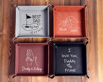 Vassoio portaoggetti in pelle personalizzato fatto a mano con nome, vassoio portachiavi personalizzato per lui, regalo ideale per lo sposo, regalo unico per papà e papà