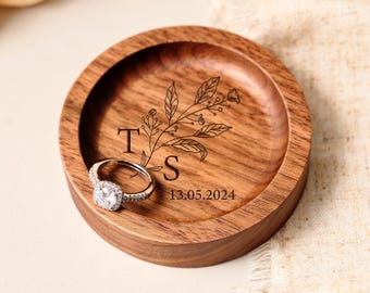 Engraved Wooden Ring Tray, Custom Wedding Ring Holder with Personalization Options, Unique Gift for Engagement and Wedding, Gift for Couple