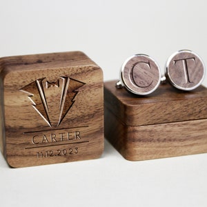 Personalized Cuff Links Box with Custom Design, Wooden Cufflinks for Best Man, Groomsman Gift in Wedding, Wedding Gift image 5