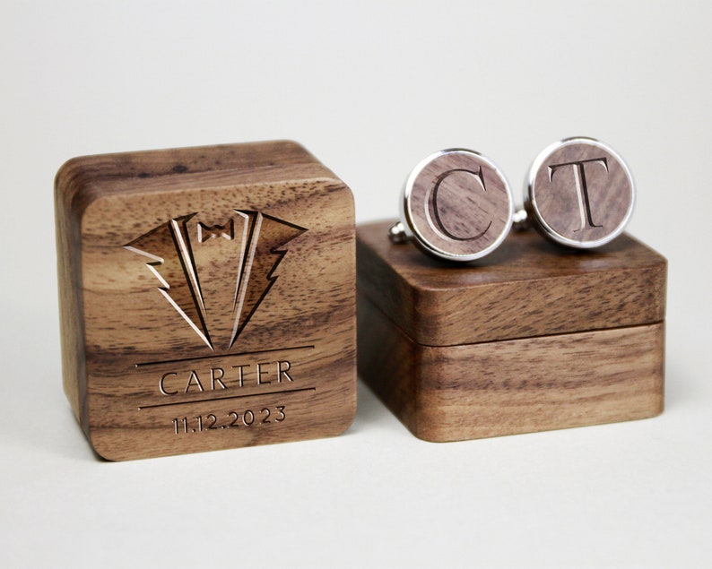 Personalized Cuff Links Box with Custom Design, Wooden Cufflinks for Best Man, Groomsman Gift in Wedding, Wedding Gift image 5