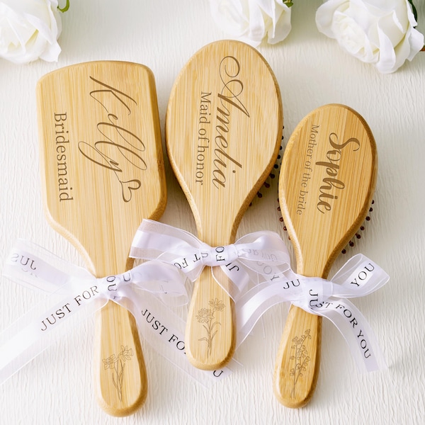 Personalized Wooden Bridesmaid Hair Combs, Custom Name Hair Brush, Wedding Party Gifts, Bridal Shower Favors, Anniversary Gift for Her