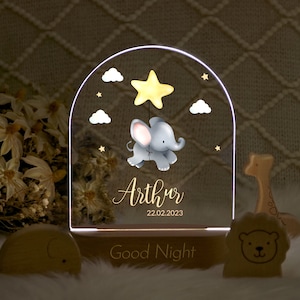 Personalized Baby Night Light with Name, Custom Night Lamp with Wooden Base, Baby Bedroom Night Light Decor, Nursery Room Night Light