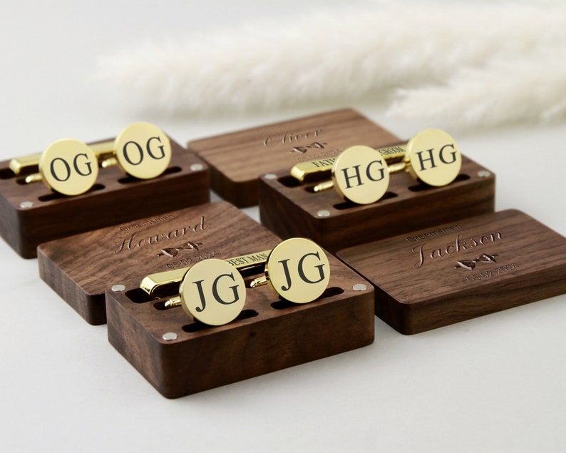 Manschettenknöpfe-Krawattenklammer-Box für Trauzeugen, personalisiertes Manschettenknöpfe-Krawattenklammer-Set, Monogramm-Hochzeitsaccessoires für Trauzeugen, Vater, Platzanweiser Bild 6