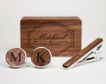Personalized Groomsmen Cufflinks & Tie Clip Set, Custom Cuff Links With Name, Best Man Gifts, Engraved Cuff Links, Wedding Tie Clip Set