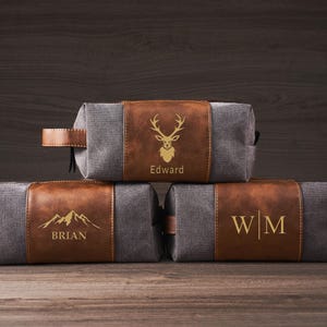 Beauty case in tela personalizzabile da uomo – Organizer da viaggio in pelle personalizzato, ideale come regalo per lo sposo o per il compleanno con incisione