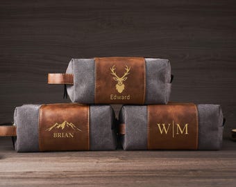 Anpassbarer Kulturbeutel für Herren - Kulturbeutel aus Leder - personalisierter Reiseveranstalter aus Leder, ideales Trauzeuge- oder Geburtstagsgeschenk mit Gravur