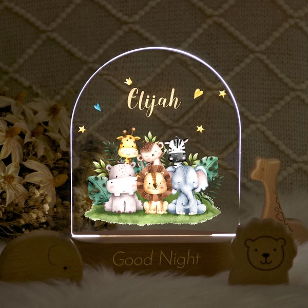 Gepersonaliseerde babynaam nachtlampje met houten basis, meisje jongen kind cadeau nachtlampje, slaapkamer kinderkamer decor, babyshower, pasgeboren cadeau