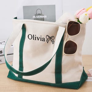Benutzerdefinierte Canvas Tote, personalisiert mit Initialen, Brautjungfern Geschenk, gestickter Name Einkaufstasche, inklusive Band, stilvollen benutzerdefinierten Tragetaschen