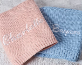 Personalized Embroidery Baby Blanket, Custom Knit Blanket for Baby, Gift for Newborn Baby, Stroller Blanket with Name, Nursery Blanket