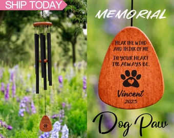 Personalized Pet Loss Memorial Outdoors Copper Wind Chime,Double Sides Engraved Cat Dog Loss Sympathy Gift In Memory,Custom Bereavement Gift