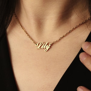 Gepersonaliseerde 14K 18K gouden naamketting, aangepaste Rose Gold Letter ketting, Valentijnsdag, jubileum, verjaardagscadeau voor haar, moeders sieraden afbeelding 4