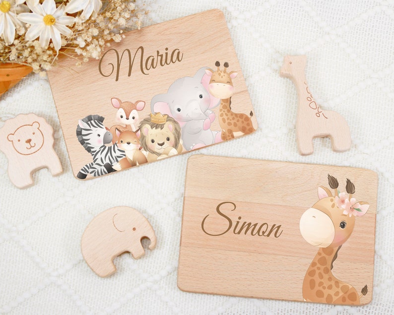 Wooden Personalized Kids Breakfast Board with Name, Custom Baby Meal Plate, Children's Board with Engraving, Birthday Gifts for Kids image 2
