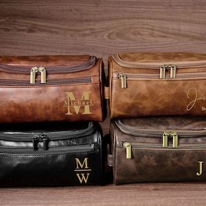 Trousse de toilette en cuir personnalisée pour homme, trousse de voyage personnalisée, cadeau de garçon d'honneur, cadeau d'homme d'honneur, trousse de toilette pour homme, accessoire de voyage