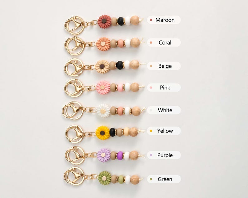Custom Beaded Flower Keyring, Personalized Daisy Charm Keychain ...