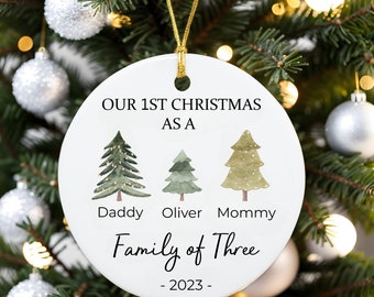 Personalized Ceramic Baby's First Christmas Ornament,keepsake gift for a family of three to celebrate First Christmas with love and memories