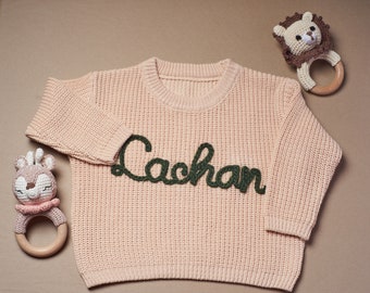 Personalisierter bestickter Pullover mit Namen, bestickter Kinderpullover, personalisierte Baby-Geschenke, Baby-Dusche-Geschenk, Strick-Säuglingspullover, Neugeborenengeschenk