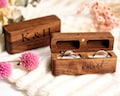 Custom Engraved 2-Slot Ring Box Personalized Wooden Engagement Ring Box Wedding Ring Bearer Anniversary Gift for Couples