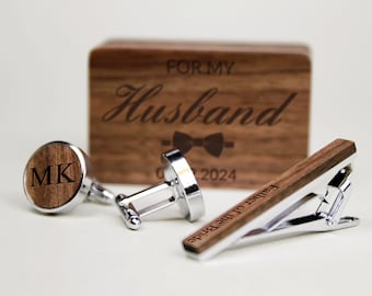 Personalized Groomsmen Cufflinks & Tie Clip Set, Custom Cuff Links With Name, Best Man Gifts, Engraved Cuff Links, Wedding Tie Clip Set