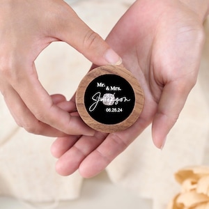 Custom Wooden Wedding Ceremony Round Ring Box, Clear Acrylic Cover, Personalized Engraved Engagement Proposal Holder, Bridal Gift For Her image 9