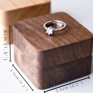 Personalized Wooden Wedding Engagement Ring Box,Custom Engraved Walnut Oak Ring Box,Square Ring Bearer,Anniversary,Proposal Ring Box Holder image 10