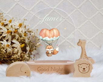 Personalized Baby Night Light with Name, Custom Night Lamp with Wooden Base, Baby Bedroom Night Light Decor, Nursery Room Night Light