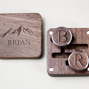 Personalized Cuff Links Box with Custom Design, Wooden Cufflinks for Best Man, Groomsman Gift in Wedding, Wedding Gift image 2