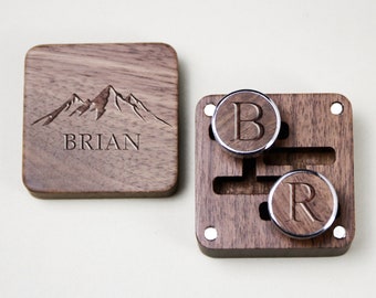 Personalized Cuff Links Box with Custom Design, Wooden Cufflinks for Best Man, Groomsman Gift in Wedding, Wedding Gift