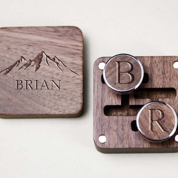 Personalized Cuff Links Box with Custom Design, Wooden Cufflinks for Best Man, Groomsman Gift in Wedding, Wedding Gift