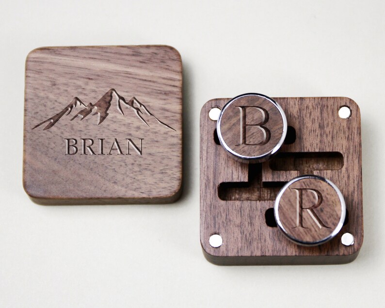 Personalized Cuff Links Box with Custom Design, Wooden Cufflinks for Best Man, Groomsman Gift in Wedding, Wedding Gift image 2