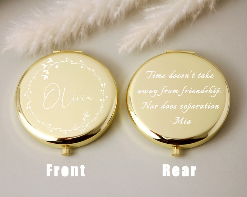 Miroir compact personnalisé, cadeaux pour demande de demoiselle d'honneur et anniversaire d'une meilleure amie, cadeau personnalisé pour femme, miroir de poche fleur de naissance pour elle image 5