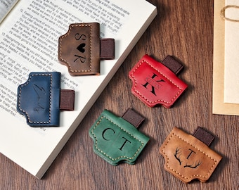 Personalized Leather Magnetic Bookmark with Pen Holder, Handmade Book Lover Gift, Custom Engraved Bookmark for Readers and Writers