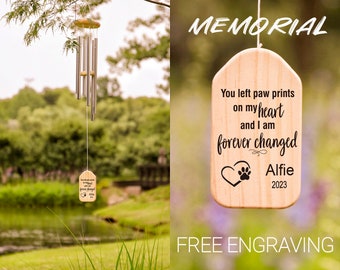 Personalized Pet Loss Memorial Outdoors Copper Wind Chime,Double Sides Engraved Cat Dog Loss Sympathy Gift In Memory,Custom Bereavement Gift