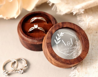 Personalized Wooden Ring Box, Clear Acrylic Cover, Custom Engraved Wedding Engagement Proposal Holder, Bridal Gift For Her