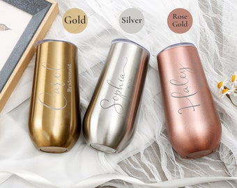 Personalized Bridesmaid Champagne Tumbler with Design,Engraved Bridesmaid Gift, Bachelorette Party Gift for Her, Proposal Gift Wine Cup