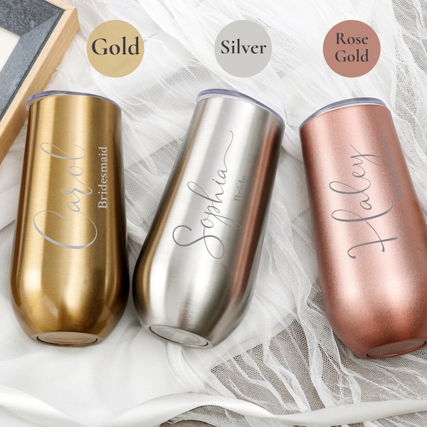 Personalized Bridesmaid Champagne Tumbler with Design,Engraved Bridesmaid Gift, Bachelorette Party Gift for Her, Proposal Gift Wine Cup