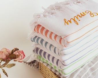 Custom Turkish Beach Towel Gift with Name, Perfect for Bridesmaids, Bachelorette Parties, Birthday Gifts, Vacation Essentials & Poolside Fun