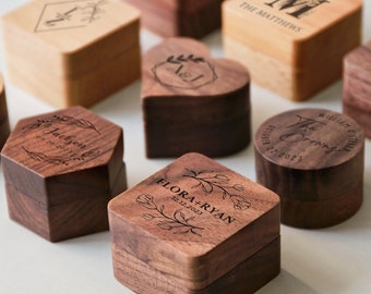 Caja de madera personalizada para anillos de boda y compromiso, portador de anillo hexagonal de corazón redondo cuadrado grabado personalizado, aniversario, soporte de caja de anillo de propuesta