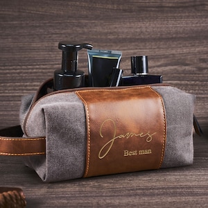Beauty case in pelle e tela personalizzato per uomo – regalo personalizzato per lo sposo, regali per la festa del papà, beauty case per uomo
