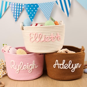 Personalisierter Babyparty Geschenkkorb, benutzerdefinierter Name gestickter Baumwollseil-Organizer, Neugeborener Aufbewahrungskorb für Kinderzimmer, Baby-Jungen-Geschenk